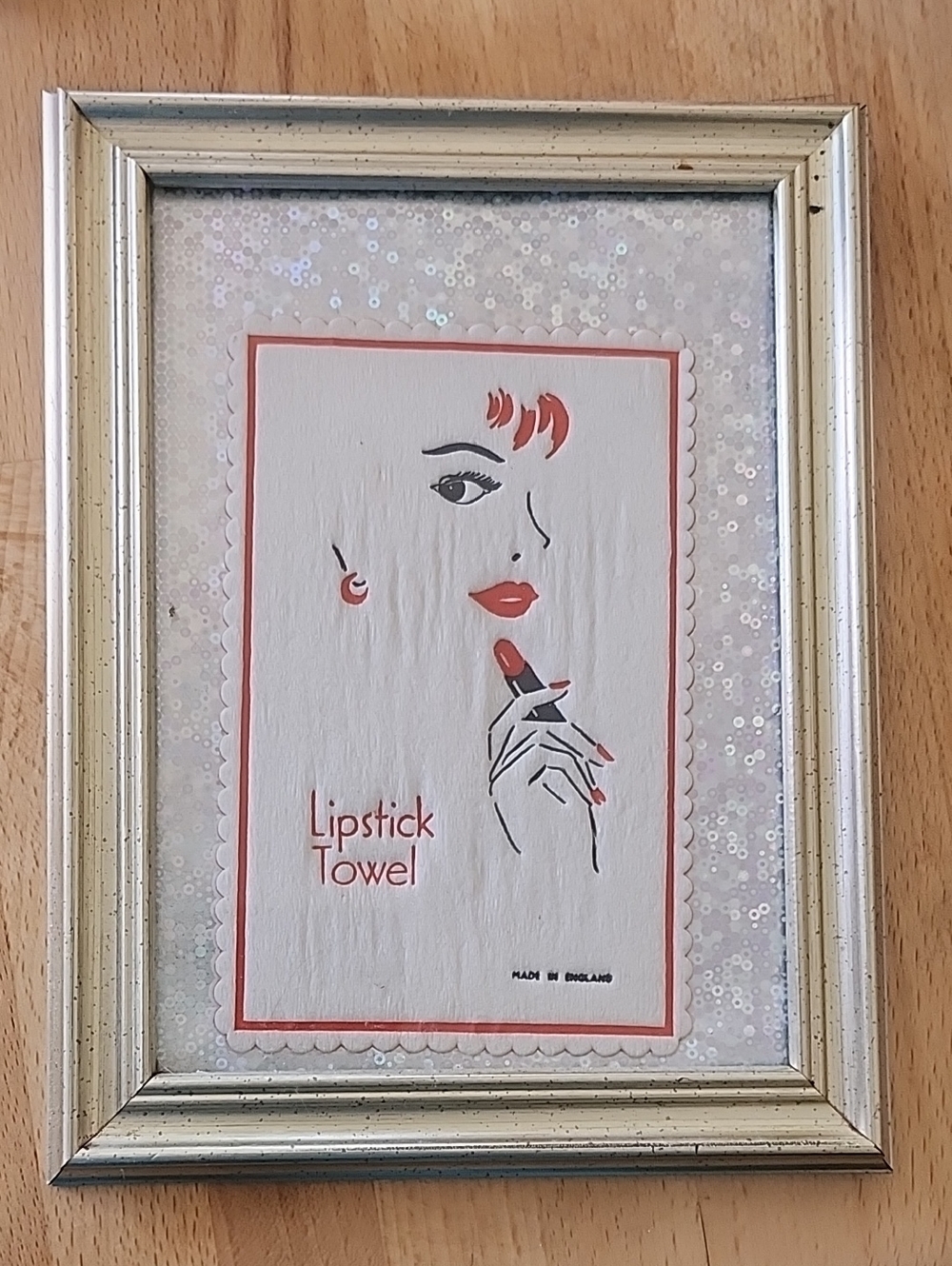 Vintage Lipstick Towel Framed Art - Coral Accents
